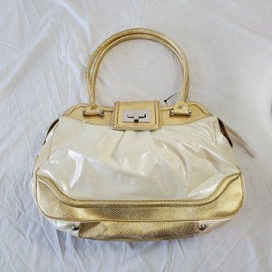 Maxx New York Cream and Gold Vinyl Handbag